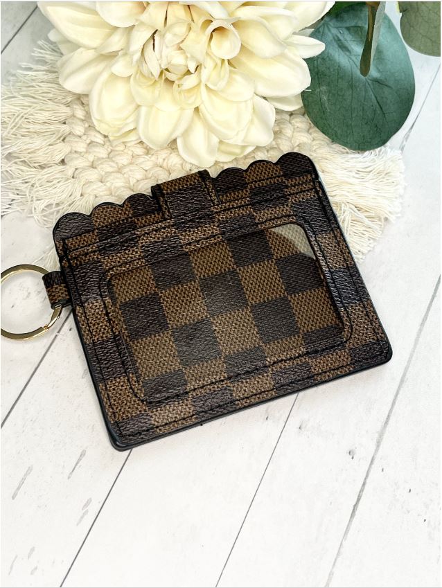 Brown Checkered Card Wallet Keychain Accessory Mom Wallet for Sling Bag, Backpack, Diaper Bag and Keys, Gift for Her - Rhyann Catherine Designs